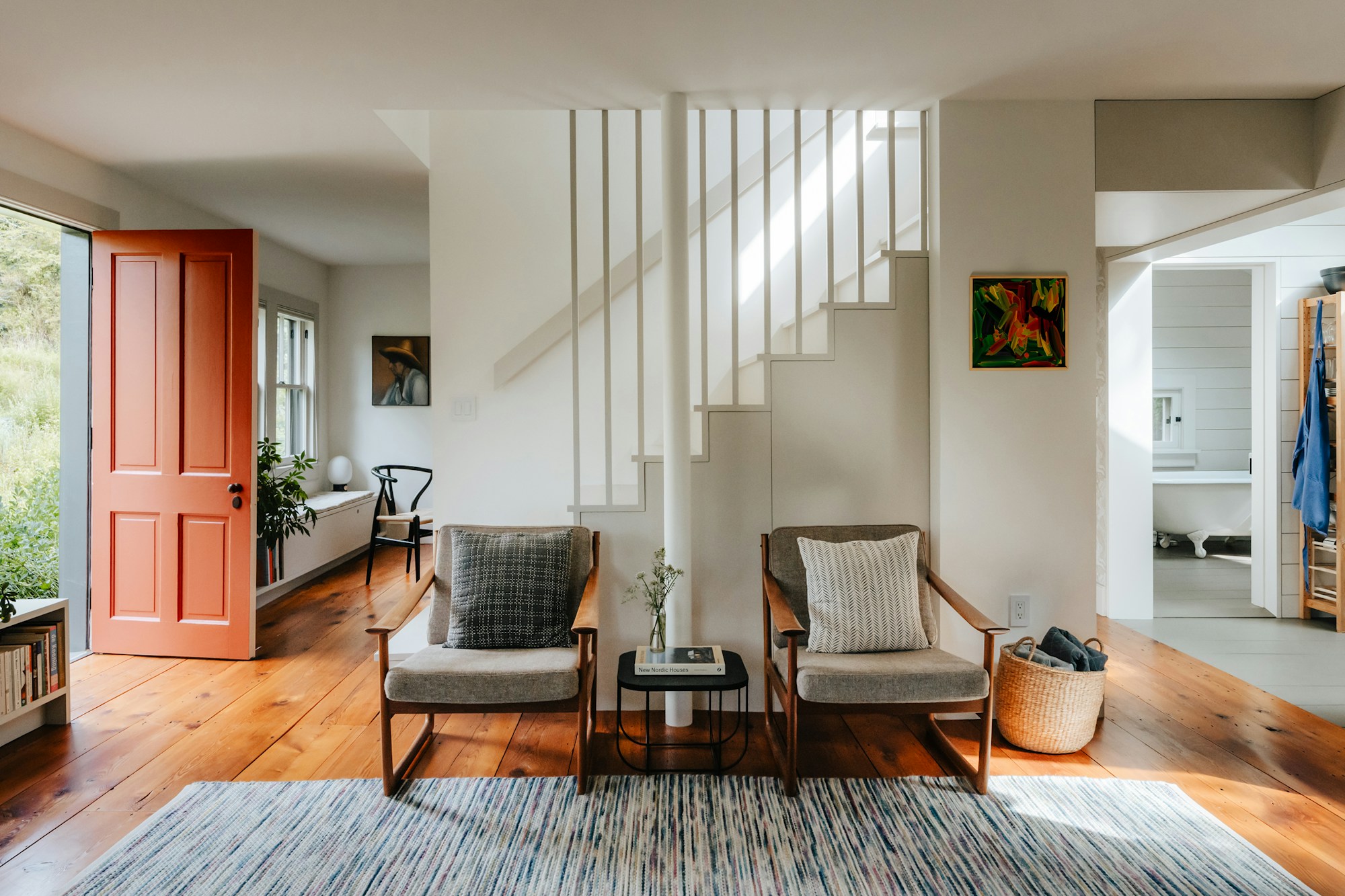 A sunlit home with warm natural materials